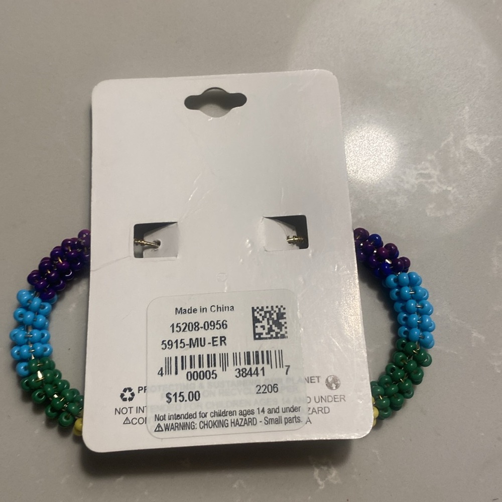 Rainbow Beaded Hoop Earrings. Colorful. Perfect for summer. NWT. - Picture 3 of 3